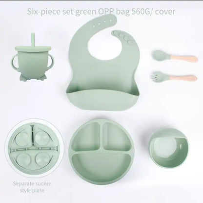 6 PCS Baby Meal Set Silicone Set Childrens Meal Training Set Cutlery