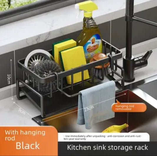 Kitchen Home Use Sink Draining Basket Desk Multifunctional Sponge Cleaning Cloth Rack Metal No-drilling Installation