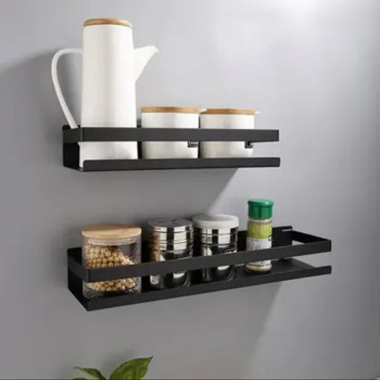 Wall-Mounted Stainless Steel Kitchen Bathroom Spice Rack No-Drilling Multi-Layer Storage Seasoning Shelf Modern Simple Style